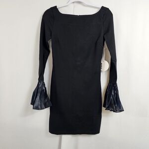 NWT Staud Hawthorne Chiffon Bell-Sleeve Mini Dress in Black - Size XS